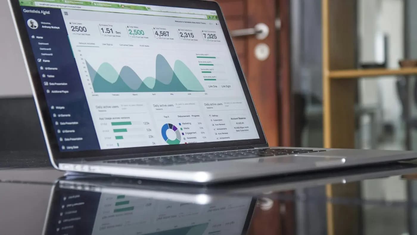 Laptop displaying analytics reports
