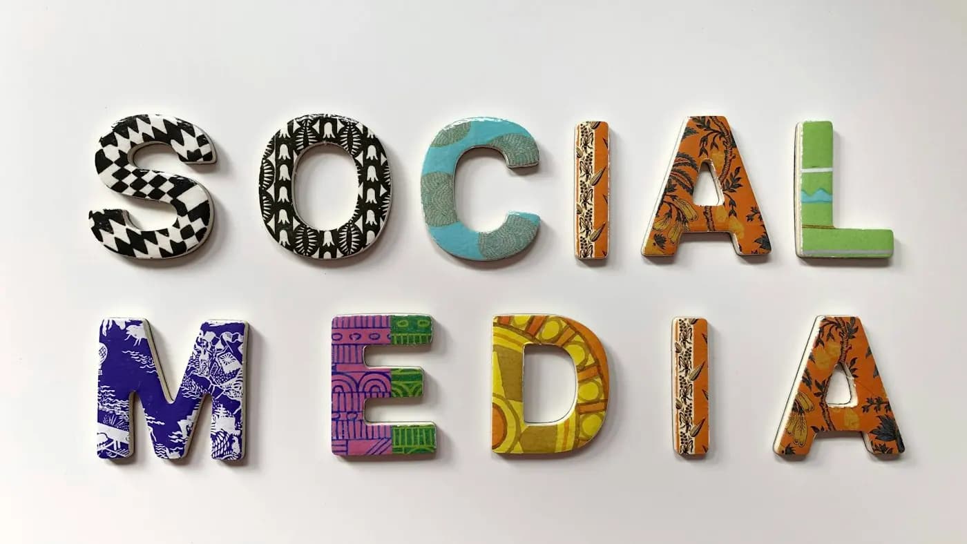 Colourful letters spelling social media