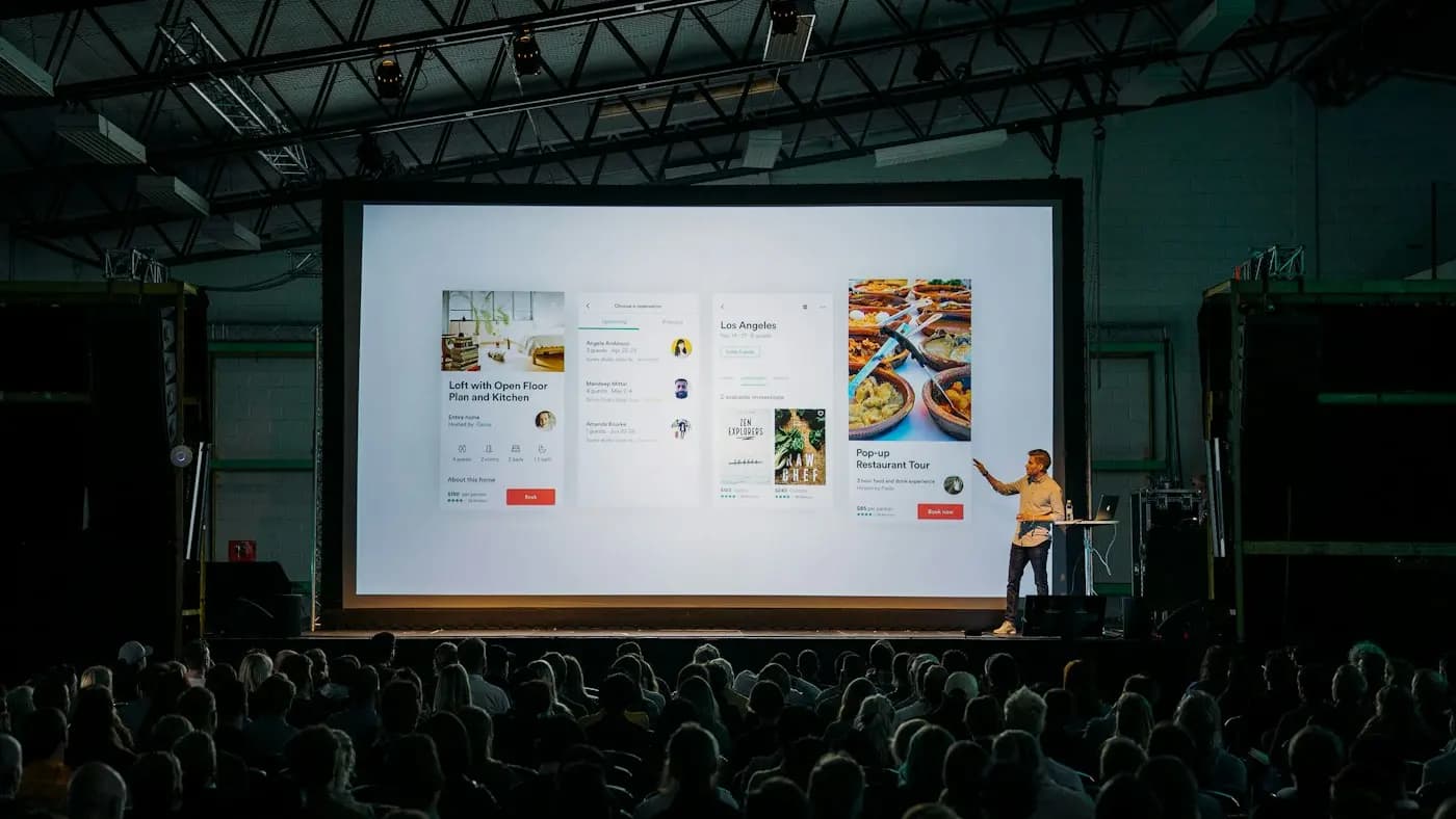 Presentation on a large screen at a conference