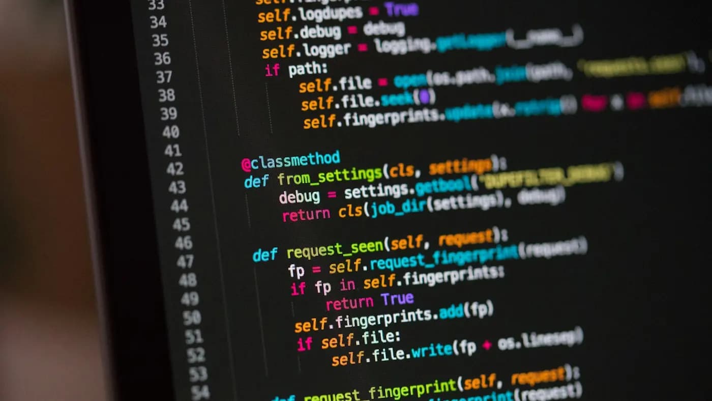 Code on a dark screen
