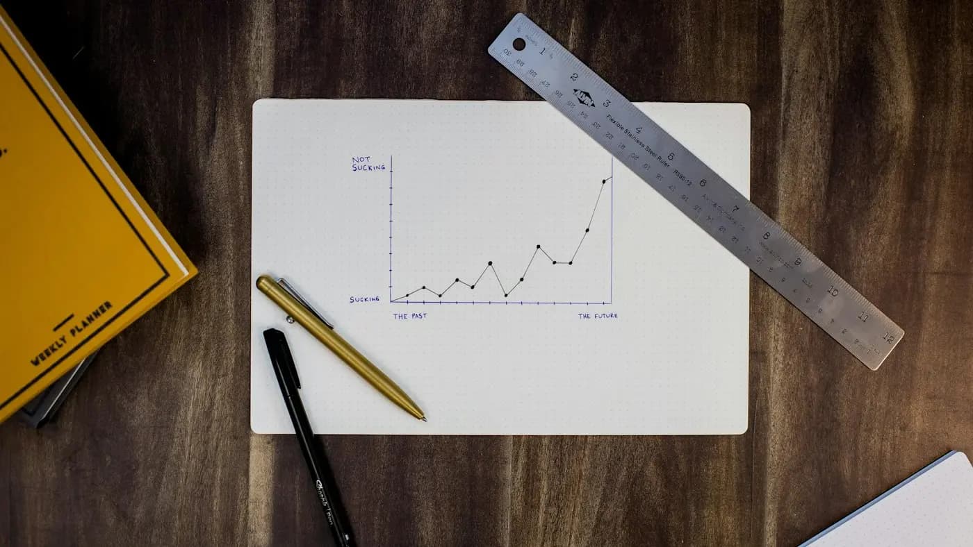 Hand-drawn growth chart with a ruler and pen