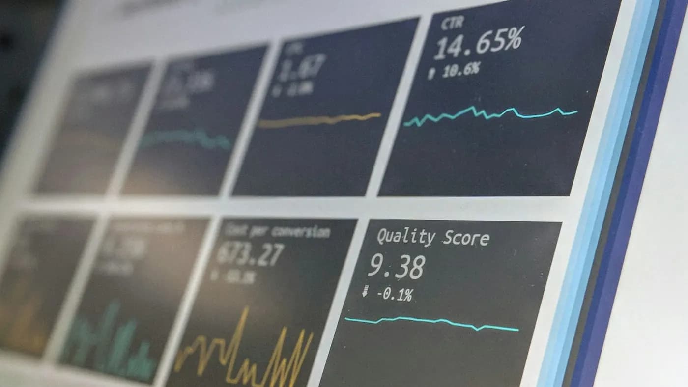 Advertising dashboard with performance metrics on screens