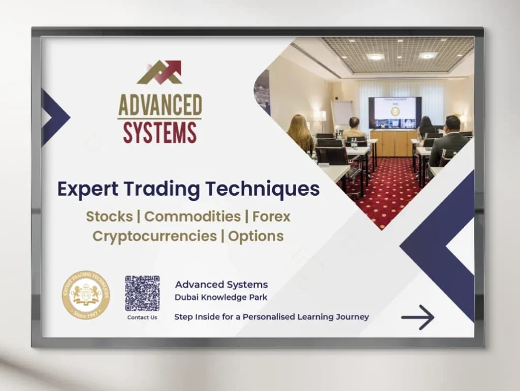 Advanced Systems wall board for expert trading techniques at Dubai Knowledge Park