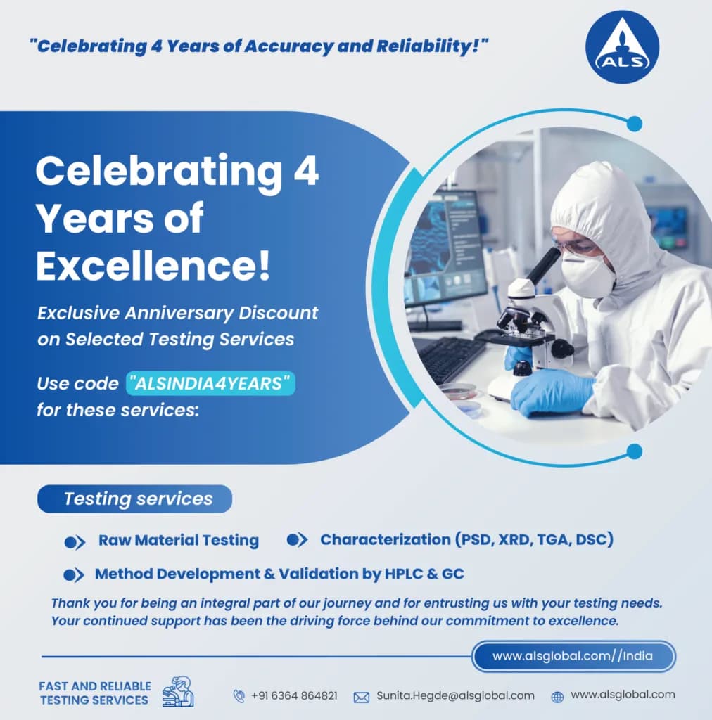ALS India 4-year anniversary post with a discount code for testing services