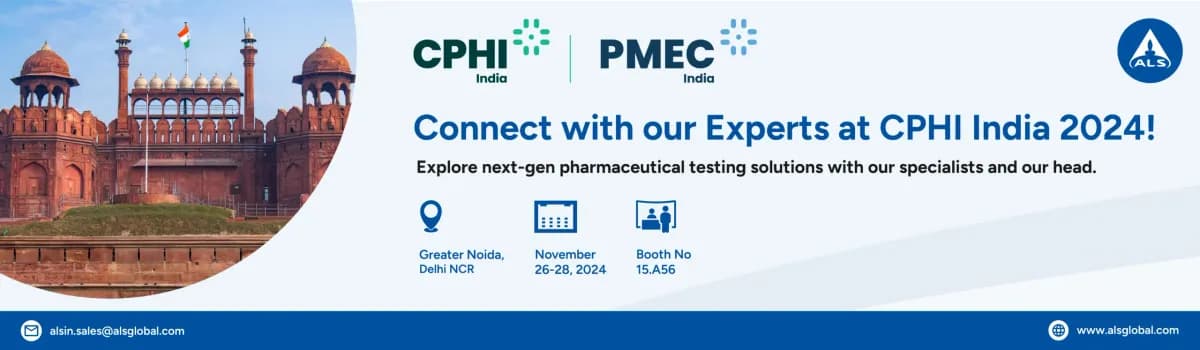 ALS India banner: Connect with our Experts at CPHI India 2024
