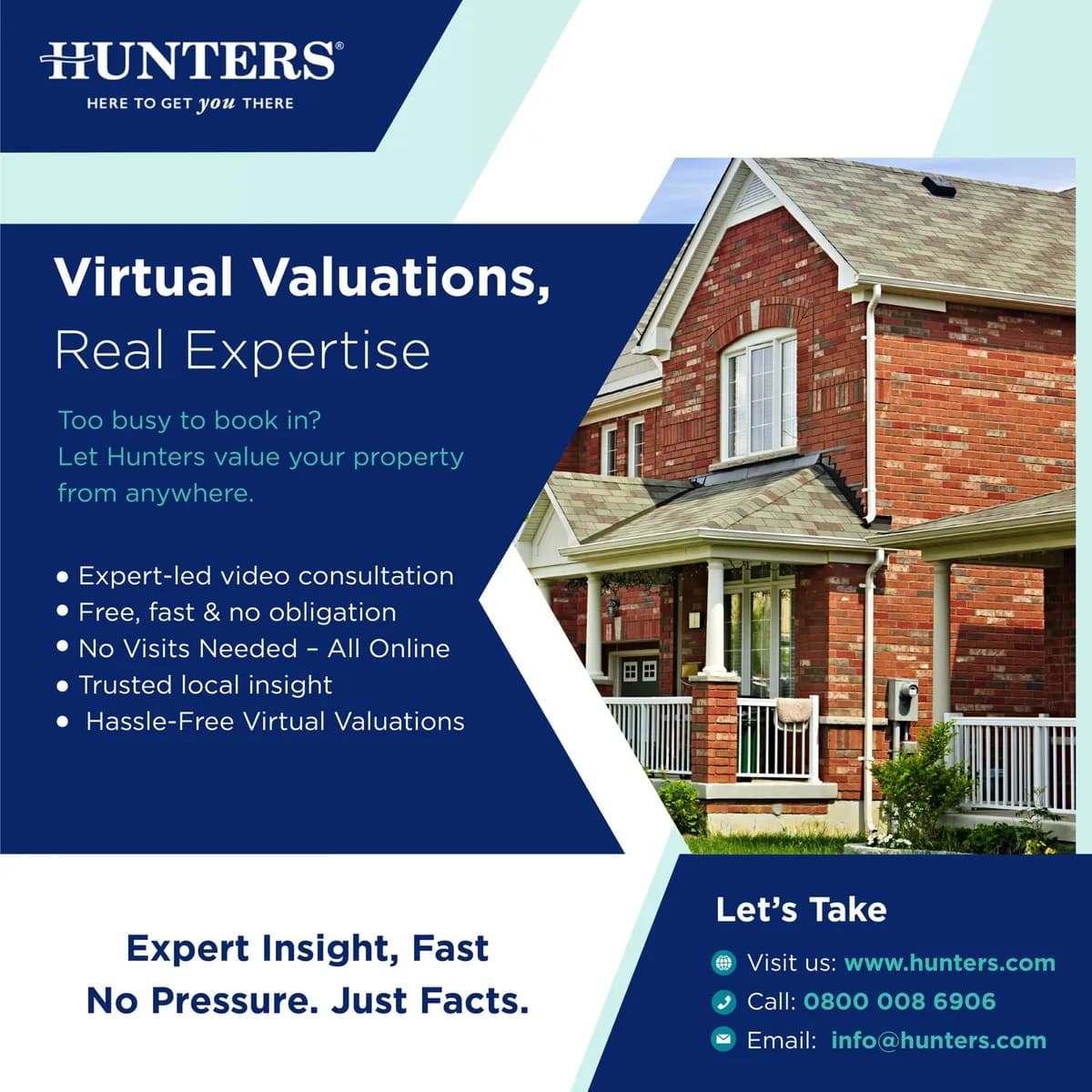 Hunters post: Virtual Valuations, Real Expertise, with a red brick house