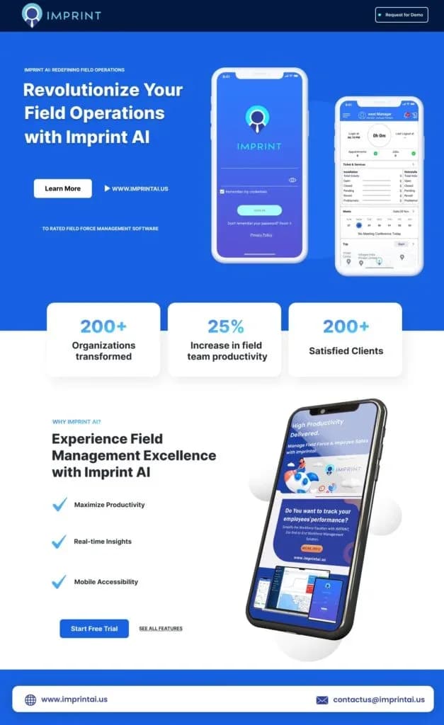 IMPRINT landing page: Revolutionize your field operations with Imprint AI