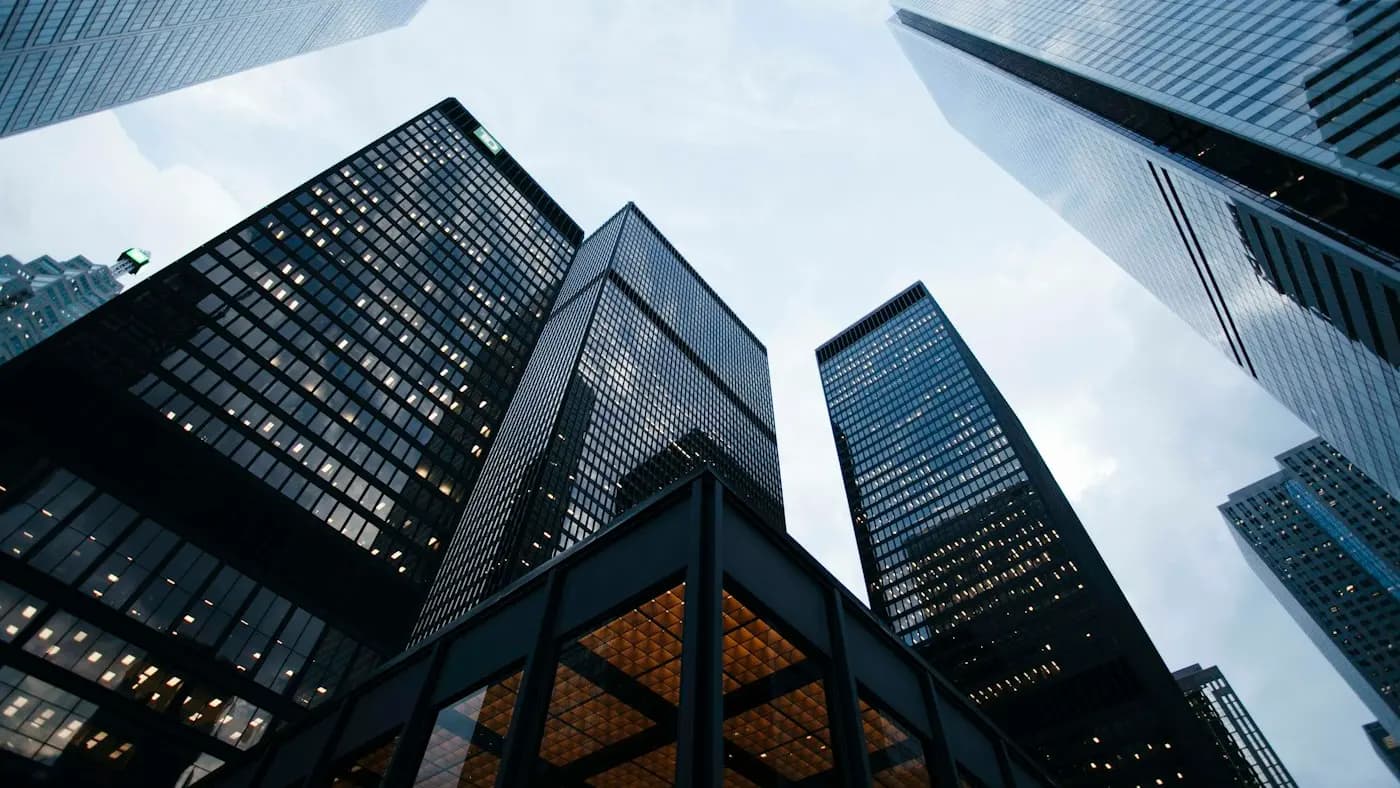 Glass skyscrapers seen from below