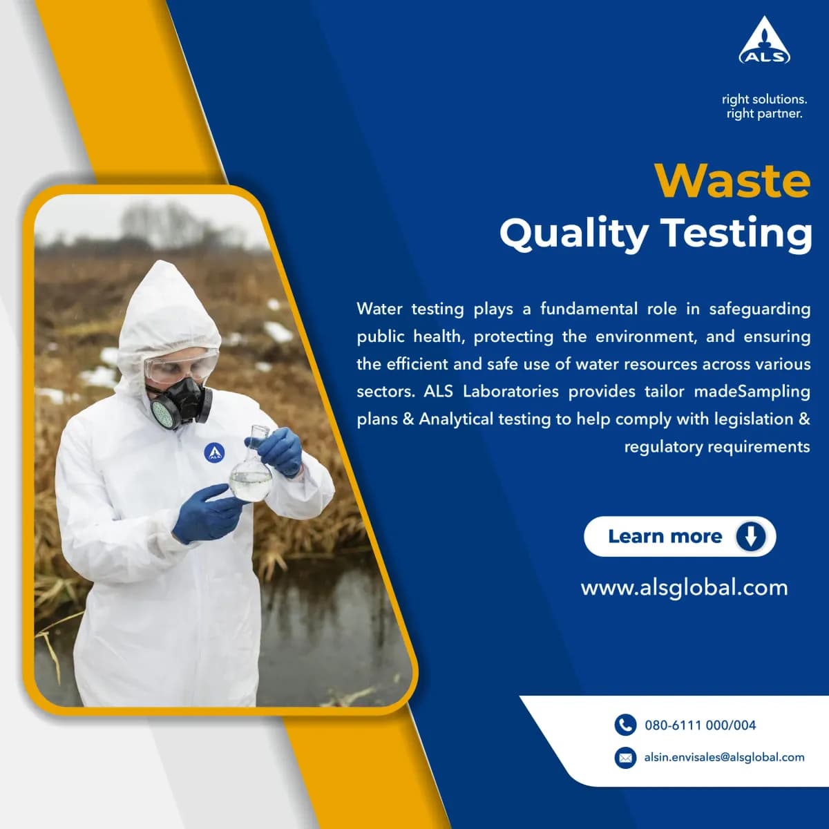 ALS India post: Waste Quality Testing with a researcher in protective gear
