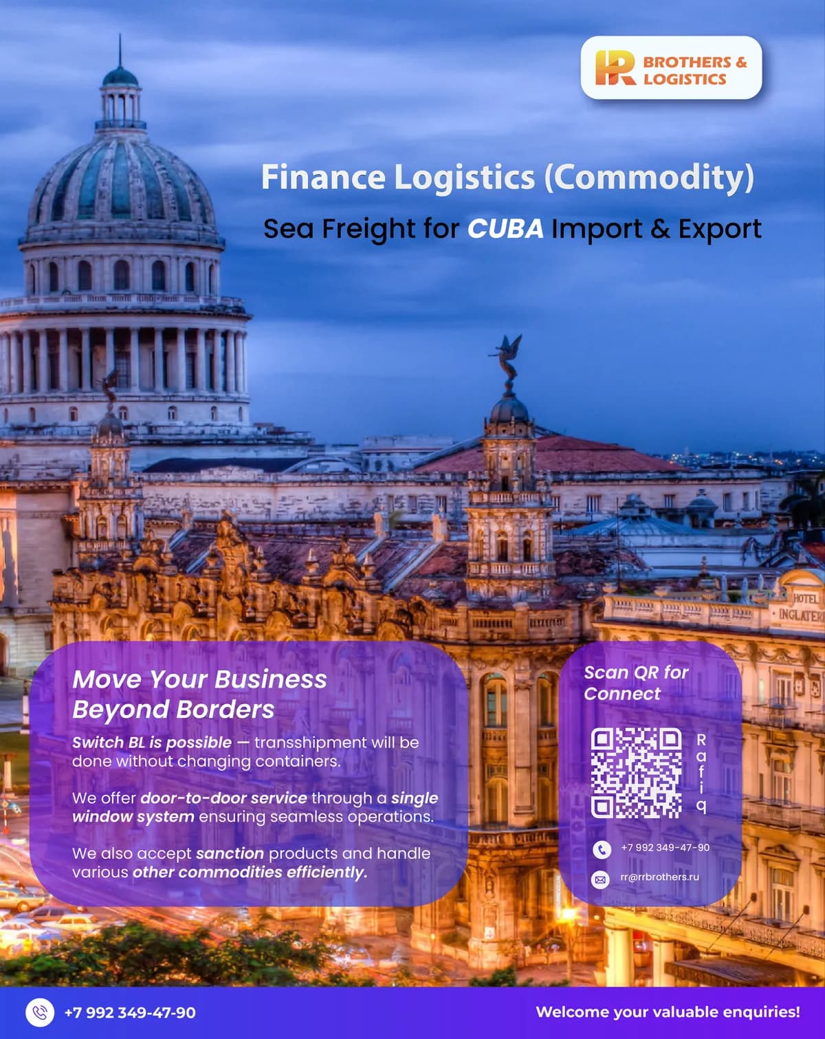 Finance Logistics Cuba creative with a dusk photograph of Havana