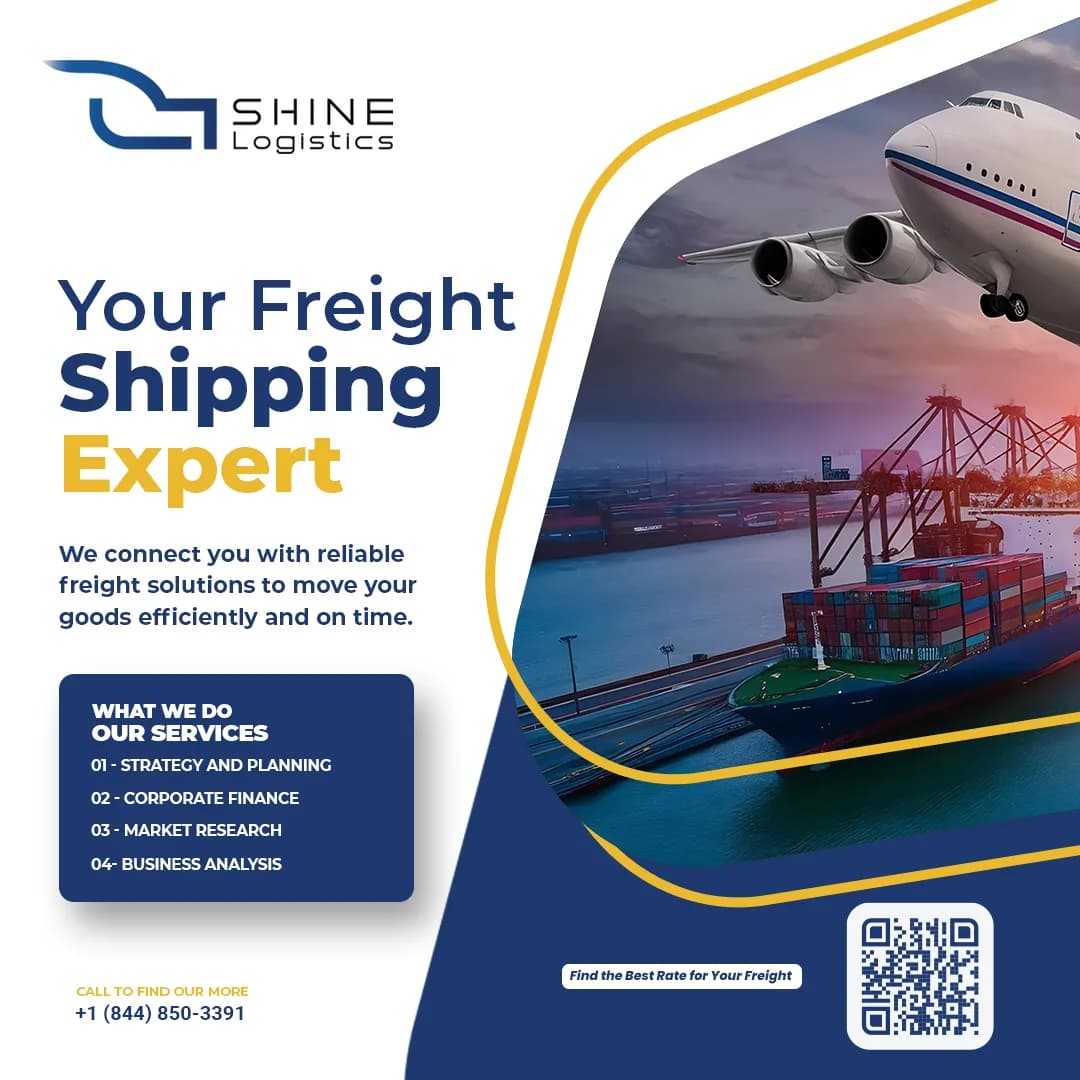 Shine Logistics flyer: Your Freight Shipping Expert with a round ship image